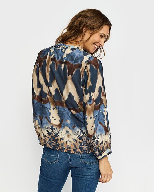 Blus Miri volangkrage mönstrad blå/beige - 2