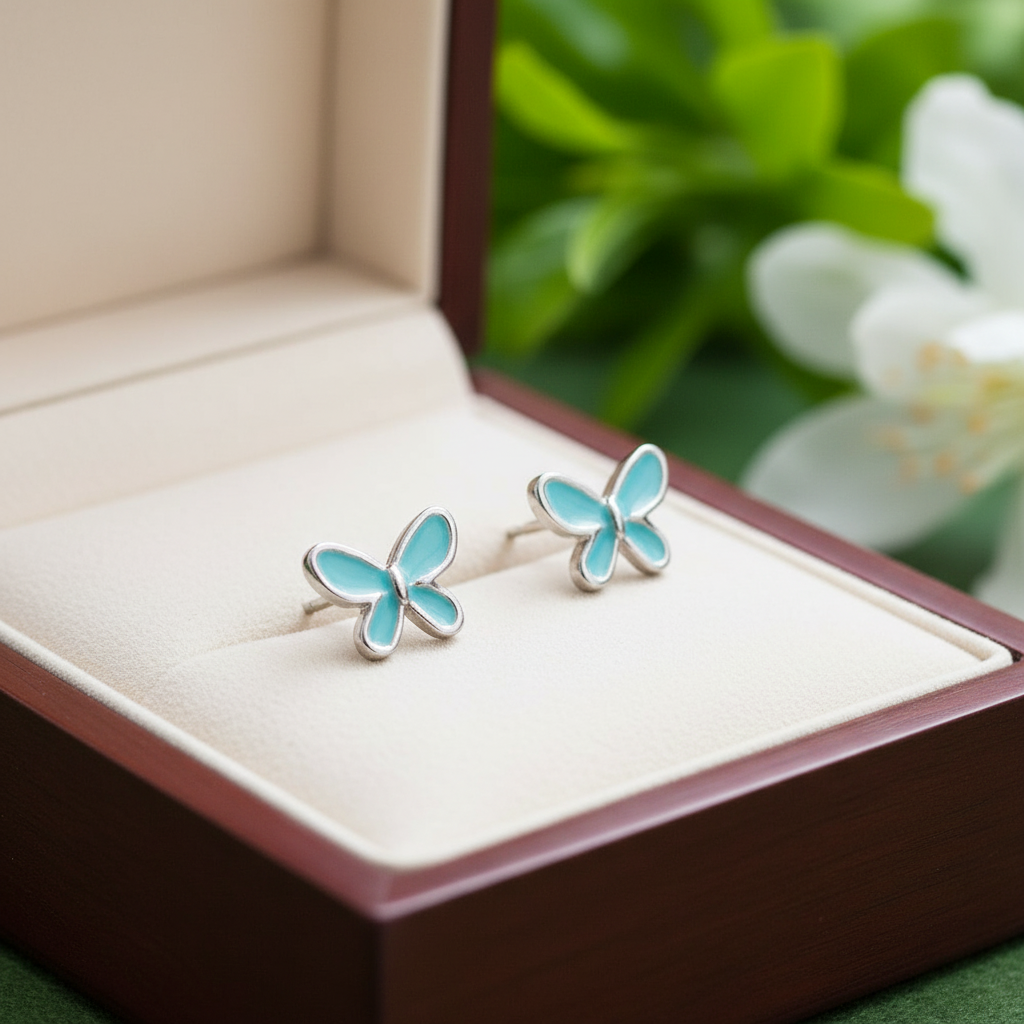 Earrings Blue Butterfly in real silver - 5