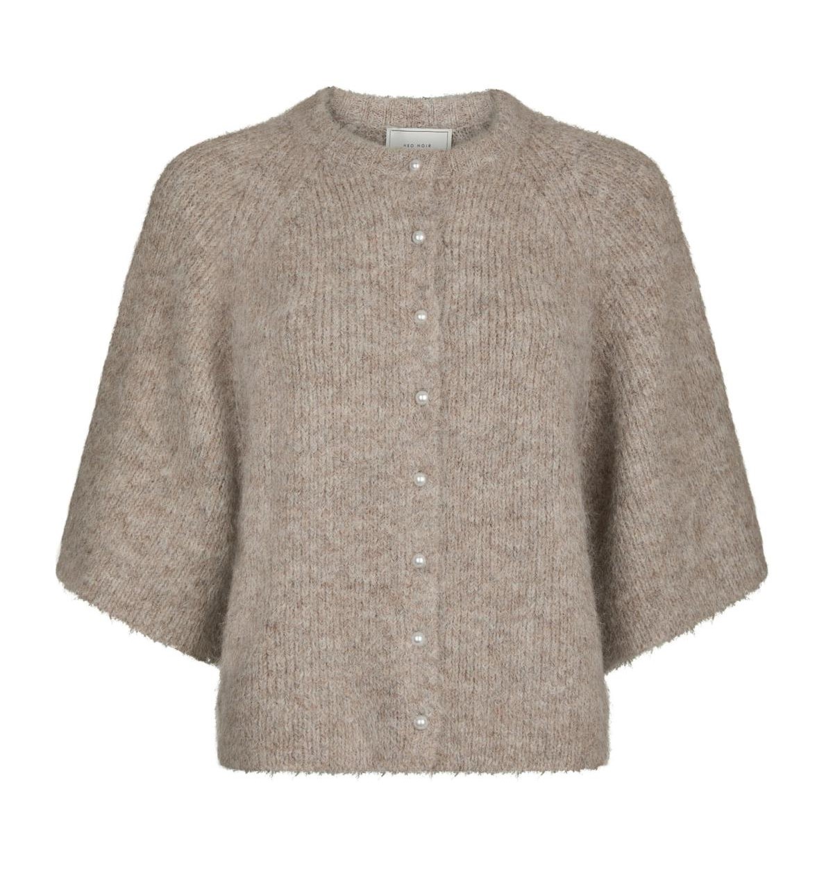 Neo Noir Amaya Fluffy Knit Cardigan , Beige Melange