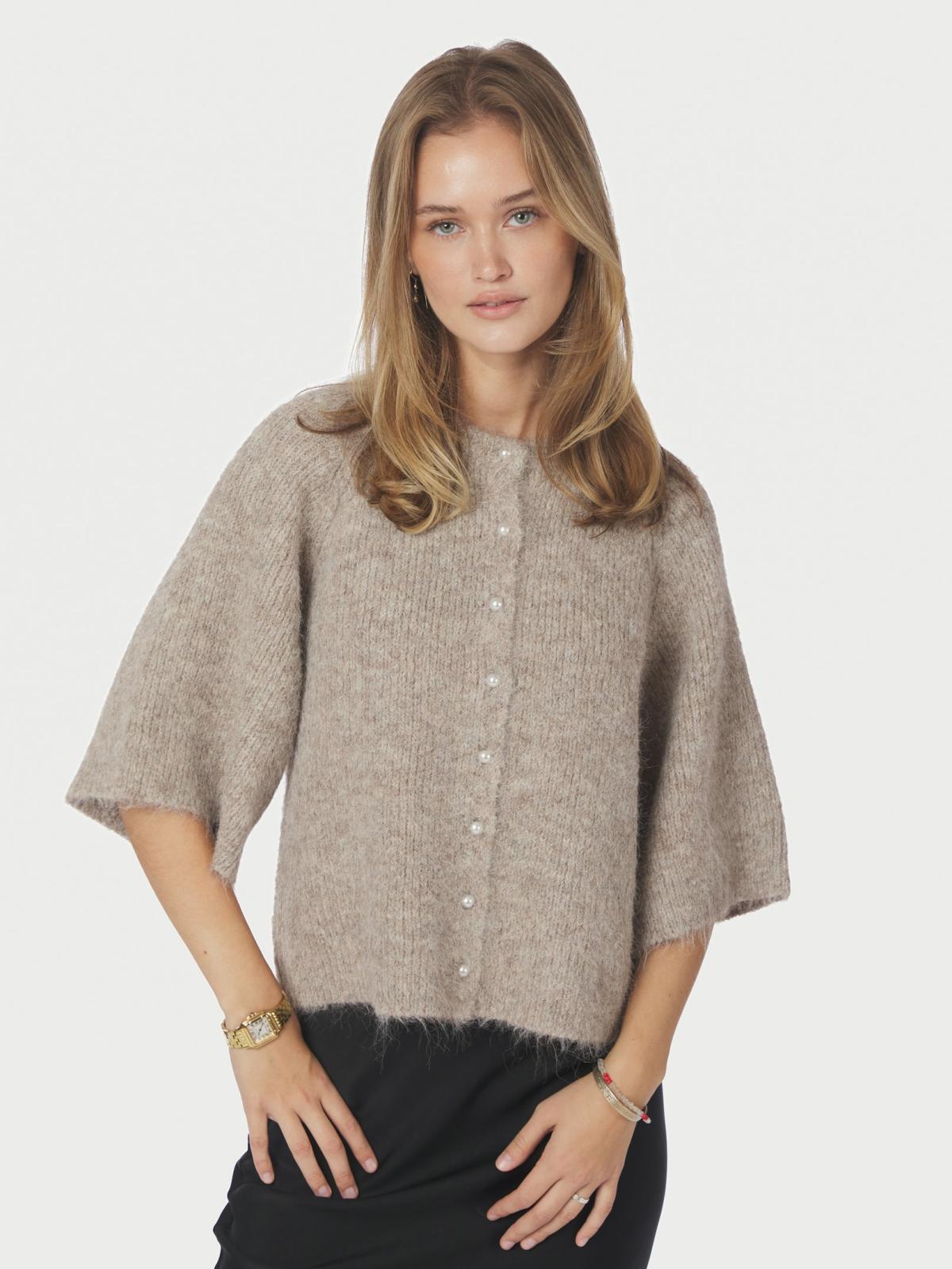 Neo Noir Amaya Fluffy Knit Cardigan , Beige Melange - 3