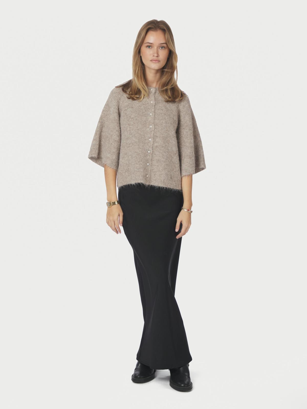 Neo Noir Amaya Fluffy Knit Cardigan , Beige Melange - 5