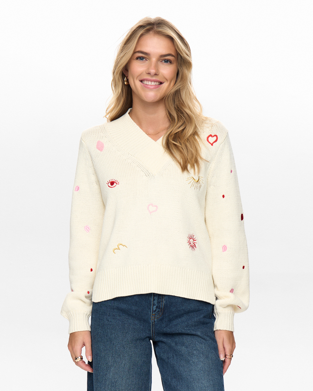 Jumper Soleima ljusbeige broderade figurer