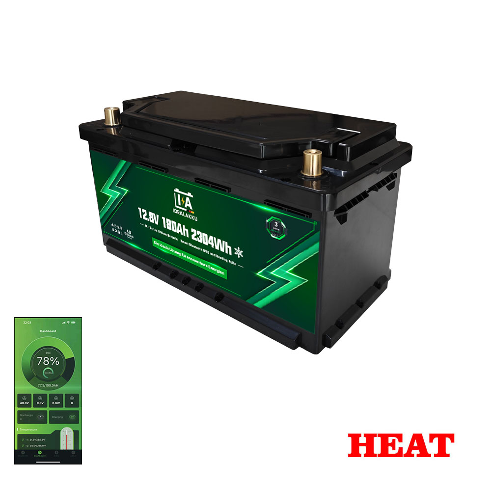 LiFePO4 Batteri 12 Volt 180 Ah , BMS , Bluetooth App , under sätet , HEAT , BMS , APP -Idealakku- HEAT -