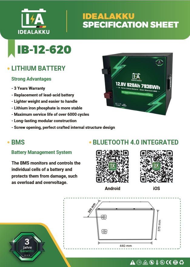 LiFePO4 Batteri 12 Volt 620 Ah , BMS , Bluetooth App , Bodelsbatteri -Idealakku- - 2