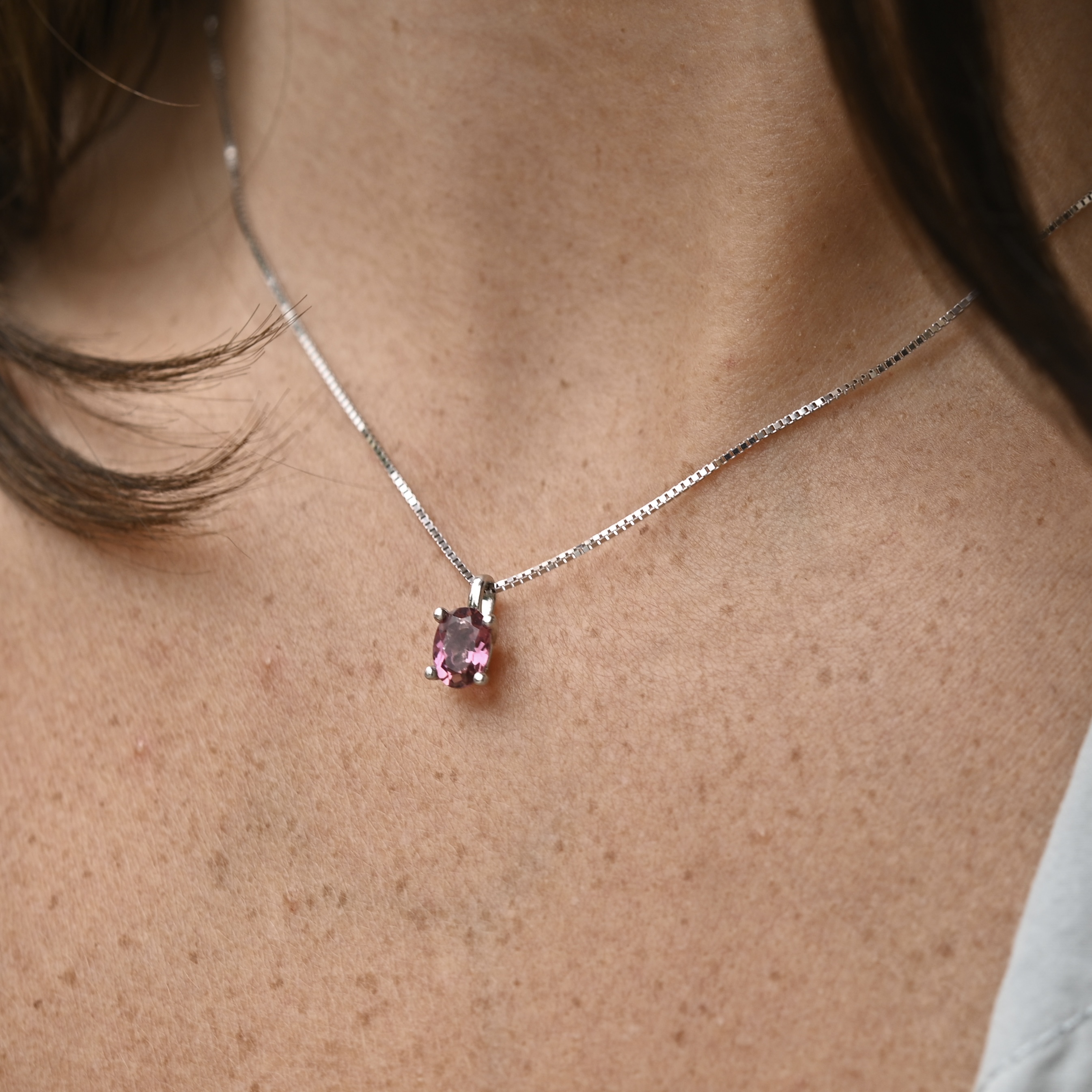 Hänge oval rosa turmalin vitguld 18 karat - 3