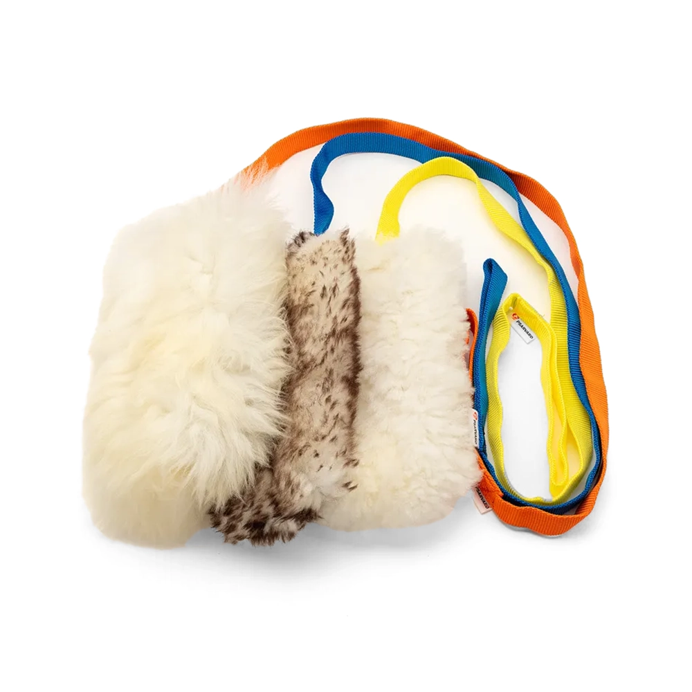 Dog toy with long handle sheepskin