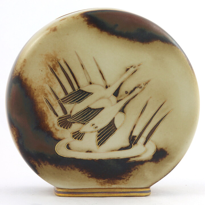 Gunnar Nylund (Flambé 1932) Art Deco Vase with Birds Motif 14 cm