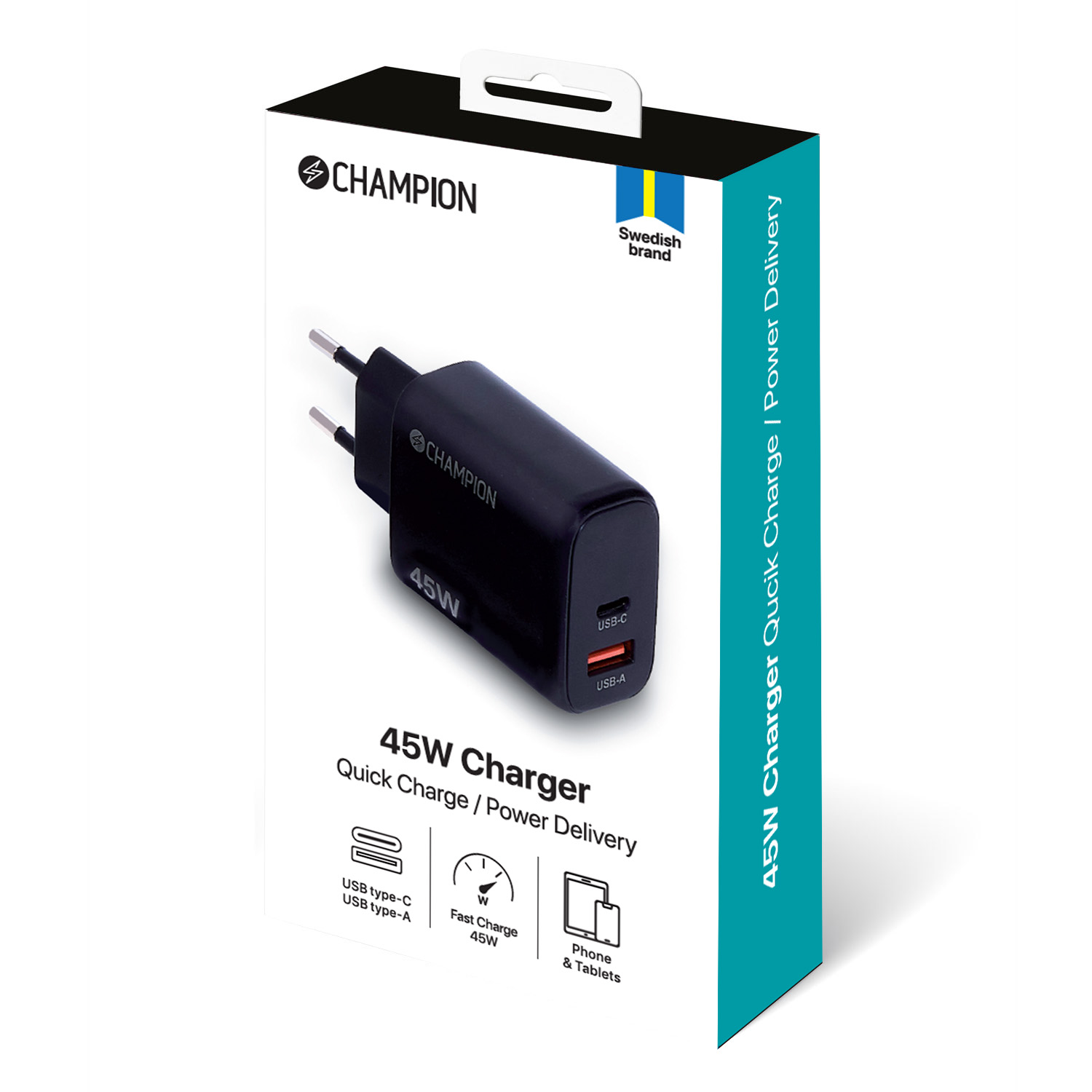 Laddare 45W PD/QC Svart - 2