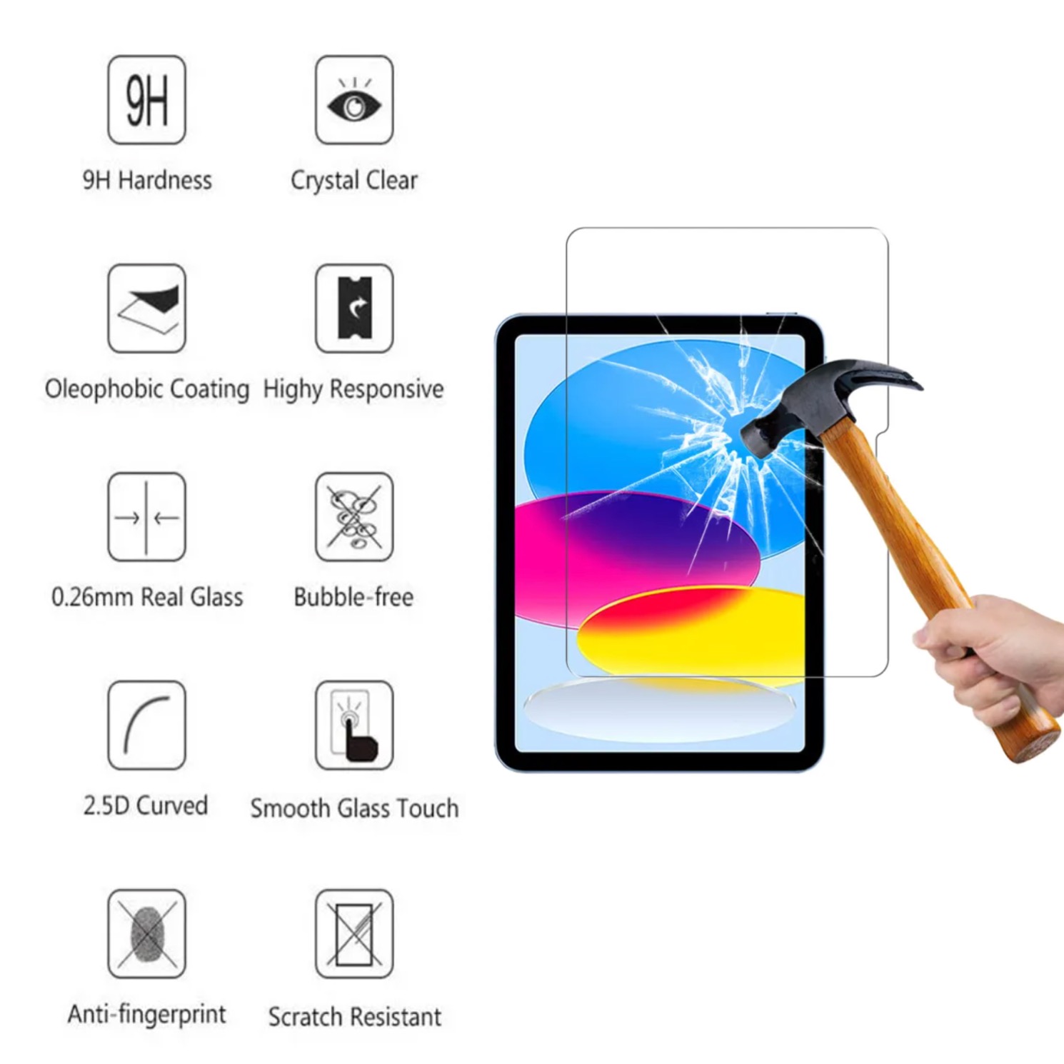 iPad 10,9 gen 10 2022 skärmskydd härdat glas 9H - 3