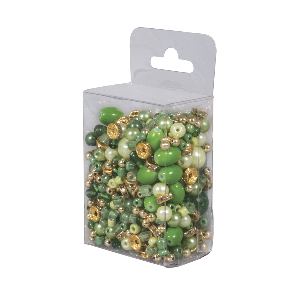 Ormbunksgrön - Mixade pärlor, 100g, Rayher. - 2