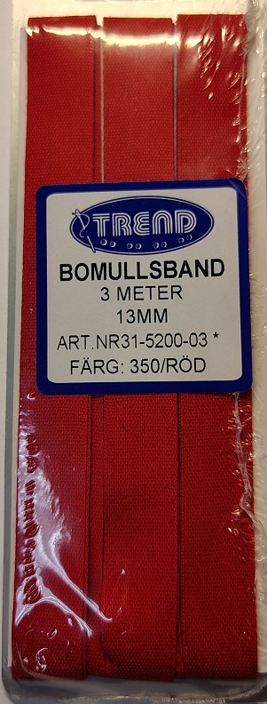 Bomullsband röd 13 mm