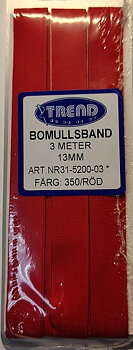 Bomullsband röd 13 mm