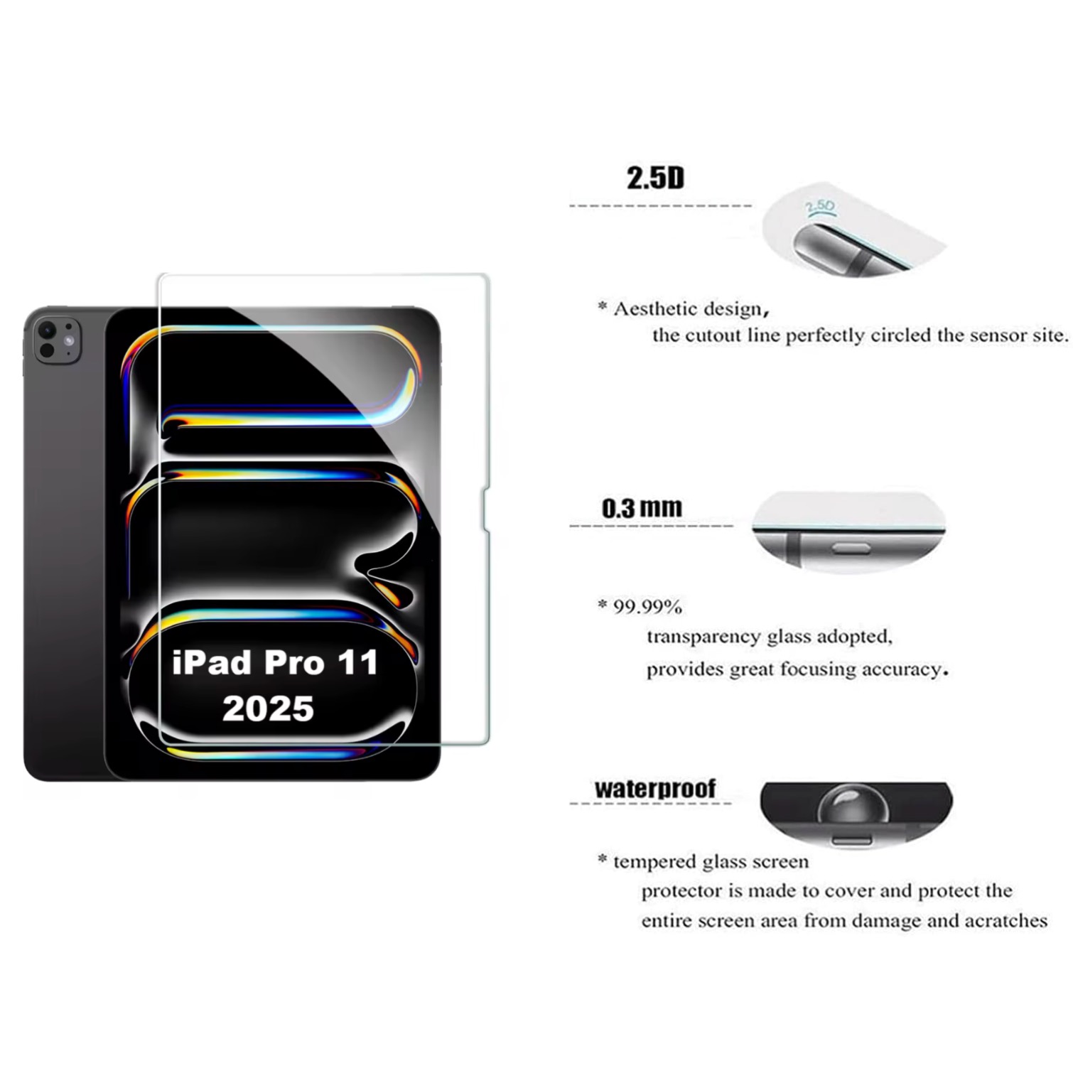 iPad Pro 11 tum M5 2025 skärmskydd härdat glas 9H - 3