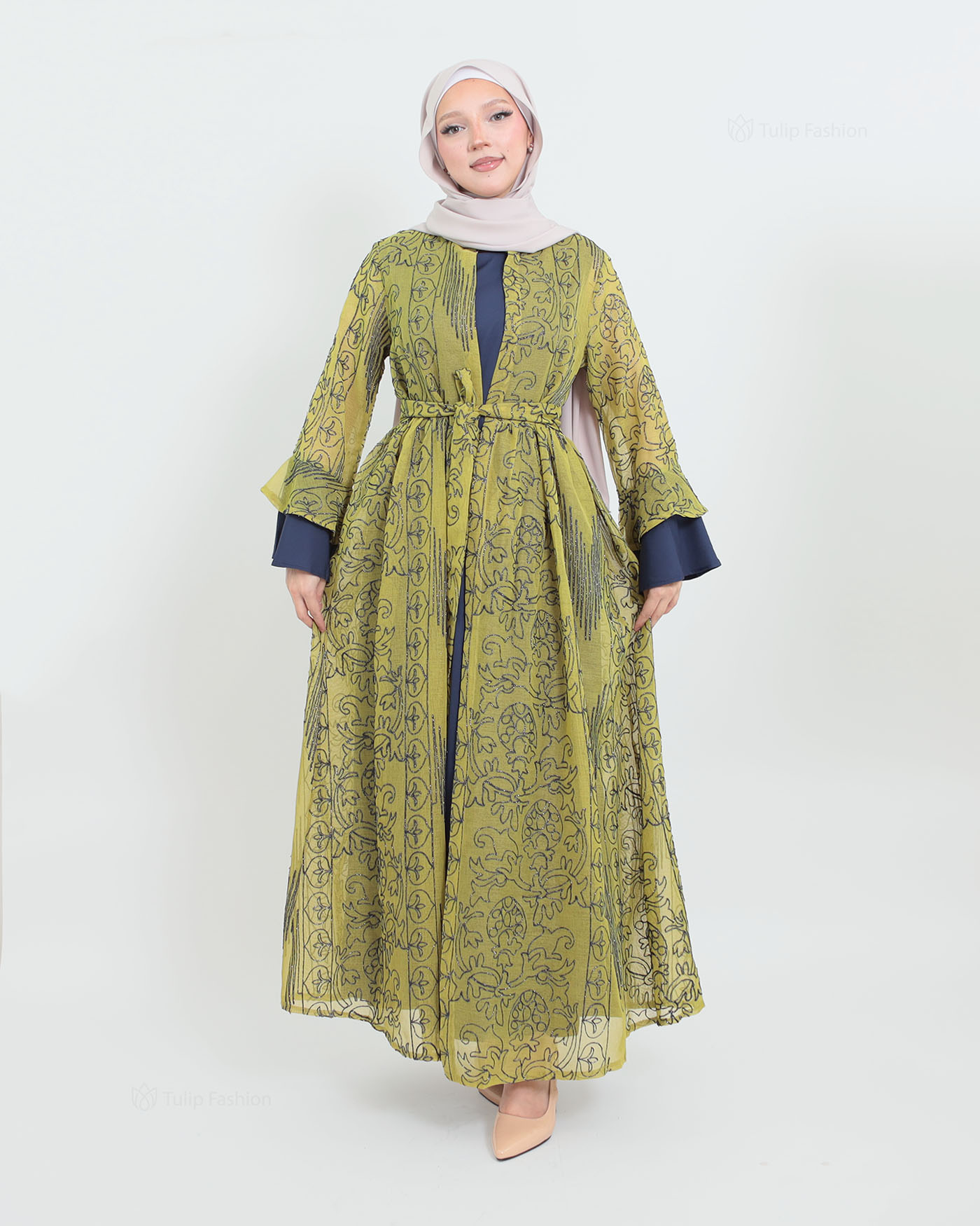 Open Abaya - Light Green - 11