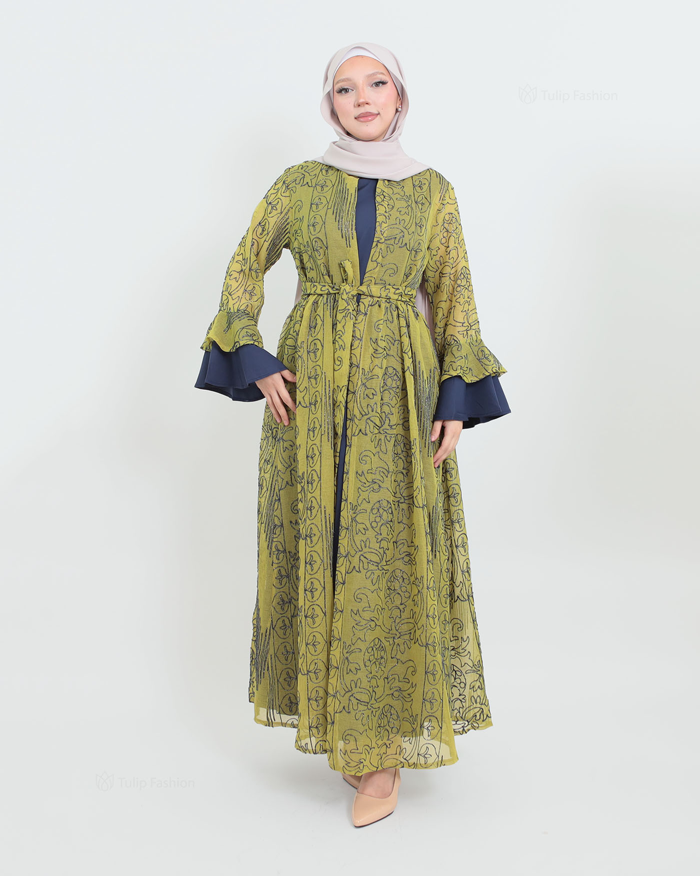 Open Abaya - Light Green - 9