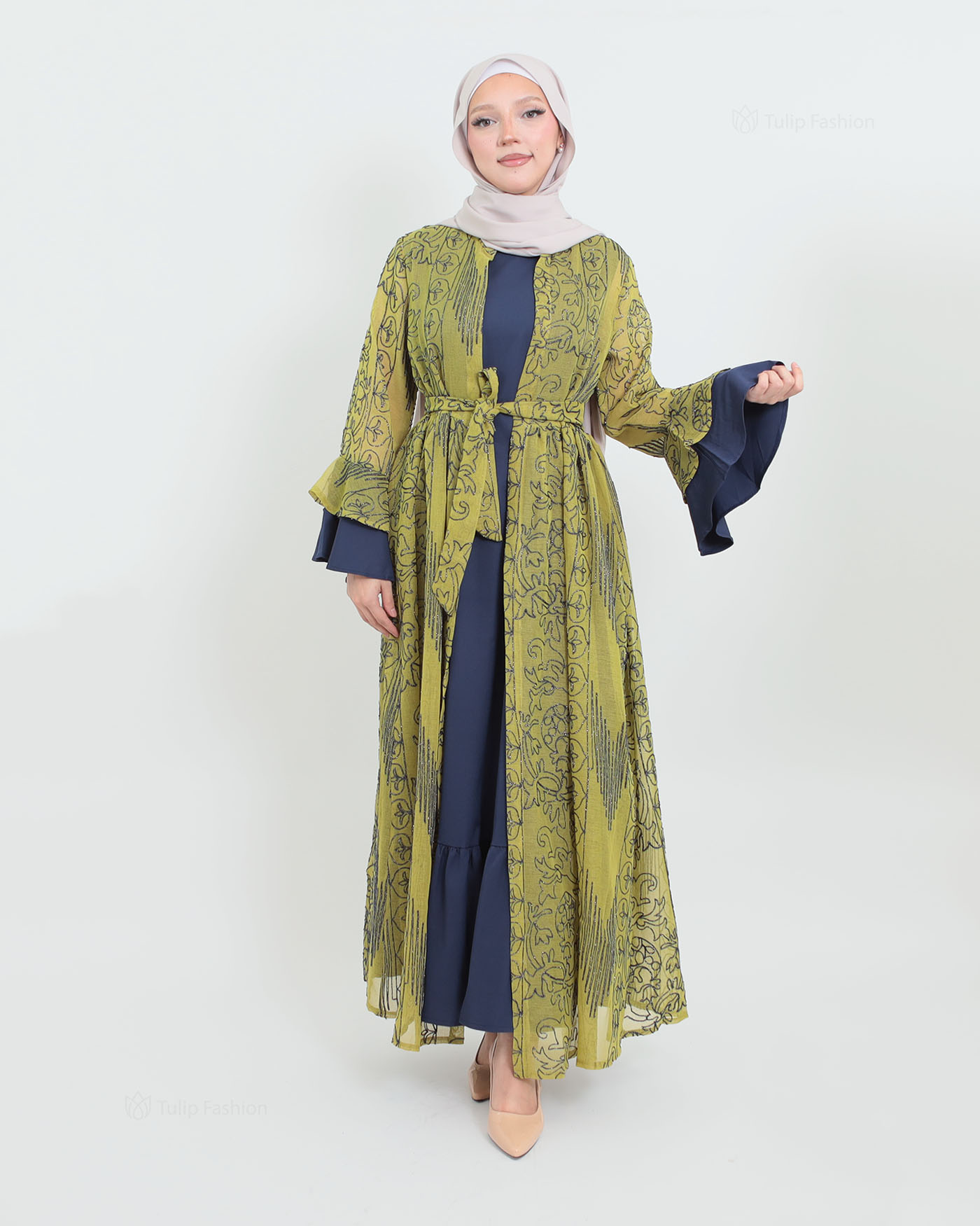 Open Abaya - Light Green - 5