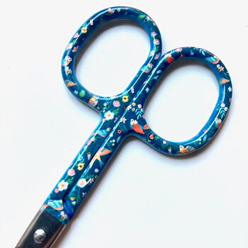 Embroidery scissors small patterned turquoise blue with birds and flowers