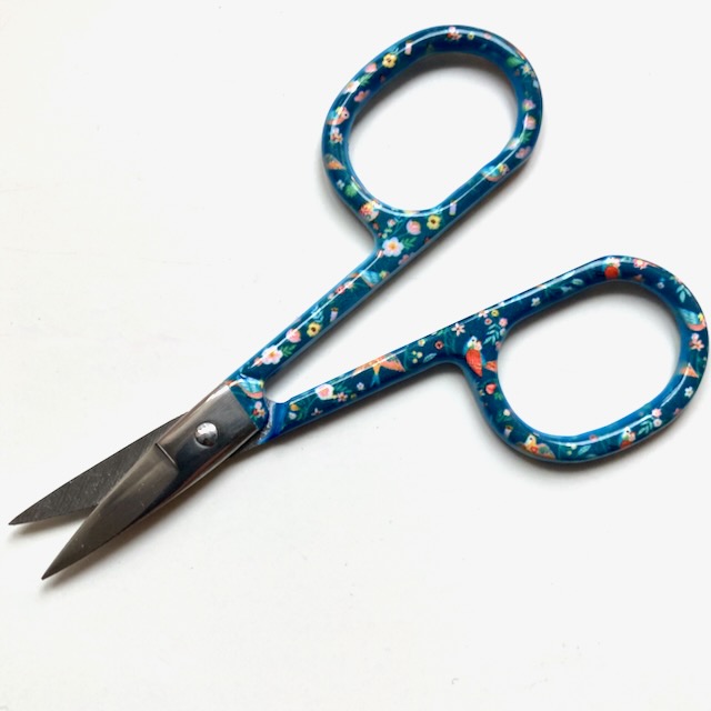 Embroidery scissors small patterned turquoise blue with birds and flowers - 2