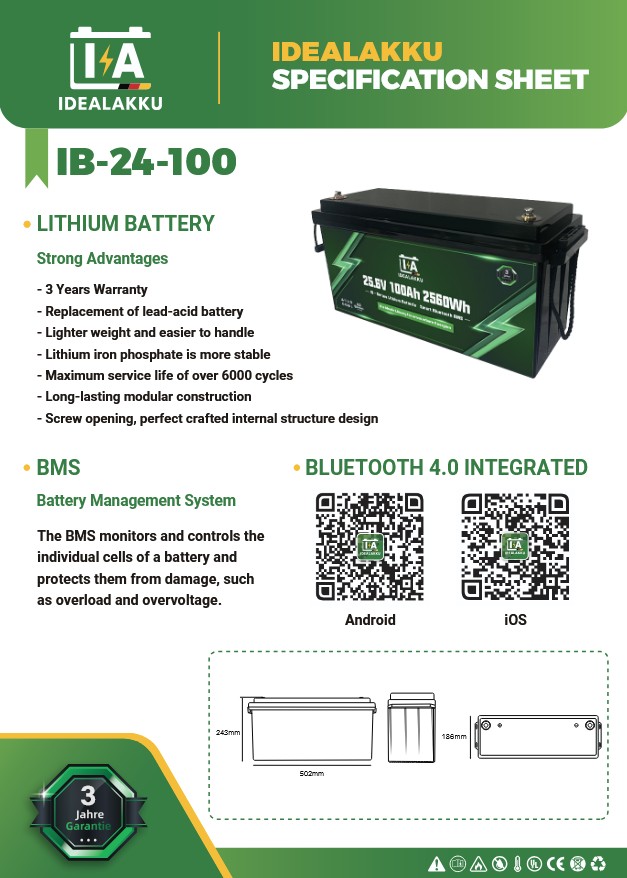 LiFePO4 Batteri 24 Volt 100 Ah , BMS , Bluetooth App , Bodelsbatteri / Trollingmotor  -Idealakku- - 2