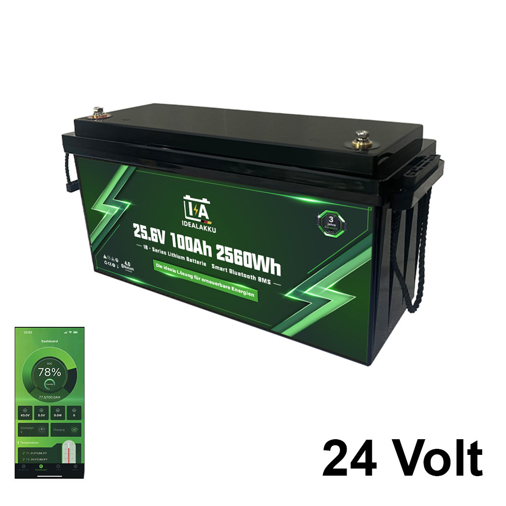 LiFePO4 Batteri 24 Volt 100 Ah , BMS , Bluetooth App , Bodelsbatteri / Trollingmotor  -Idealakku-