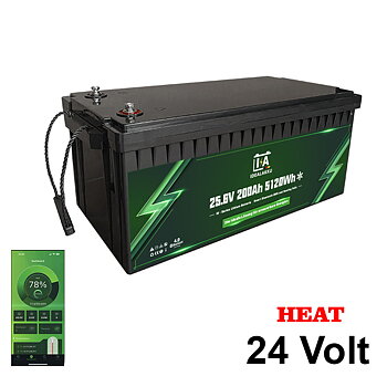 LiFePO4 Batteri 24 Volt 200 Ah , BMS , Bluetooth App , Bodelsbatteri / Trollingmotor  HEAT -Idealakku-