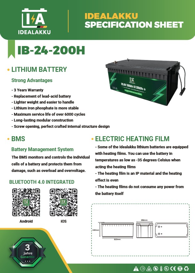 LiFePO4 Batteri 24 Volt 200 Ah , BMS , Bluetooth App , Bodelsbatteri / Trollingmotor  HEAT -Idealakku- - 2