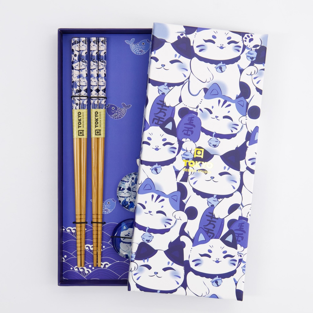 Ätpinnar med ställ kawaii katt 2-pack