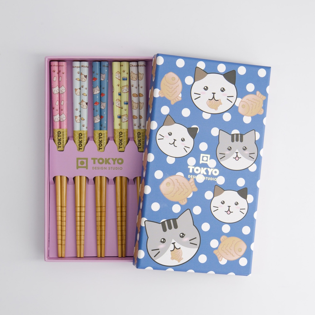 Ätpinnar  barn 5-pack katt tayaki