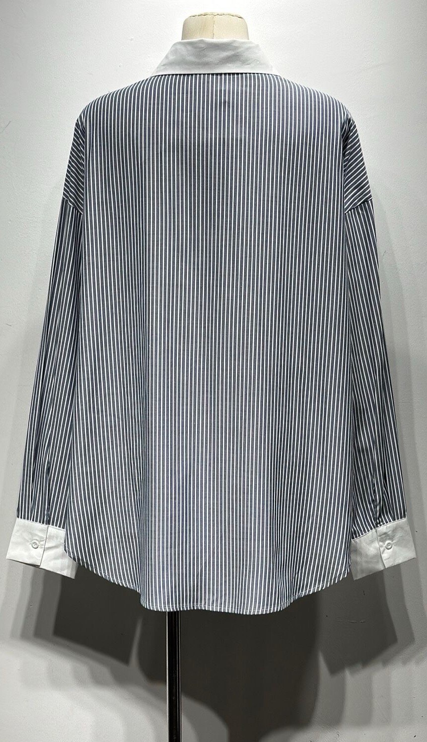 Shirt greyblue stripes with tie - 4