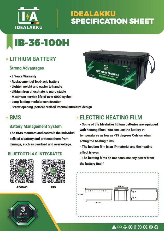 LiFePO4 Batteri 36 Volt 100 Ah , BMS , Bluetooth App , Bodelsbatteri / Trollingmotor  HEAT -Idealakku- - 2