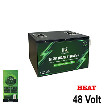LiFePO4 Batteri 48 Volt 100 Ah , BMS , Bluetooth App , Bodelsbatteri / Trollingmotor  HEAT -Idealakku-