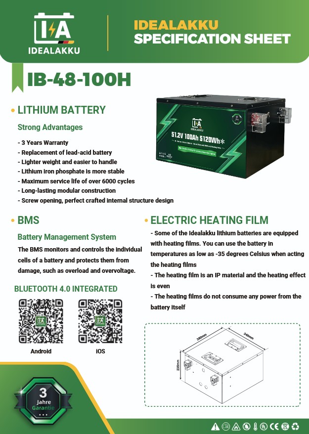 LiFePO4 Batteri 48 Volt 100 Ah , BMS , Bluetooth App , Bodelsbatteri / Trollingmotor  HEAT -Idealakku- - 2