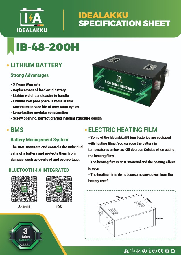 LiFePO4 Batteri 48 Volt 200 Ah , BMS , Bluetooth App , Bodelsbatteri / Trollingmotor  HEAT -Idealakku- - 2