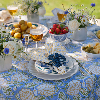 Chamois Tablecloth Dahlia Blue & Yellow - 3