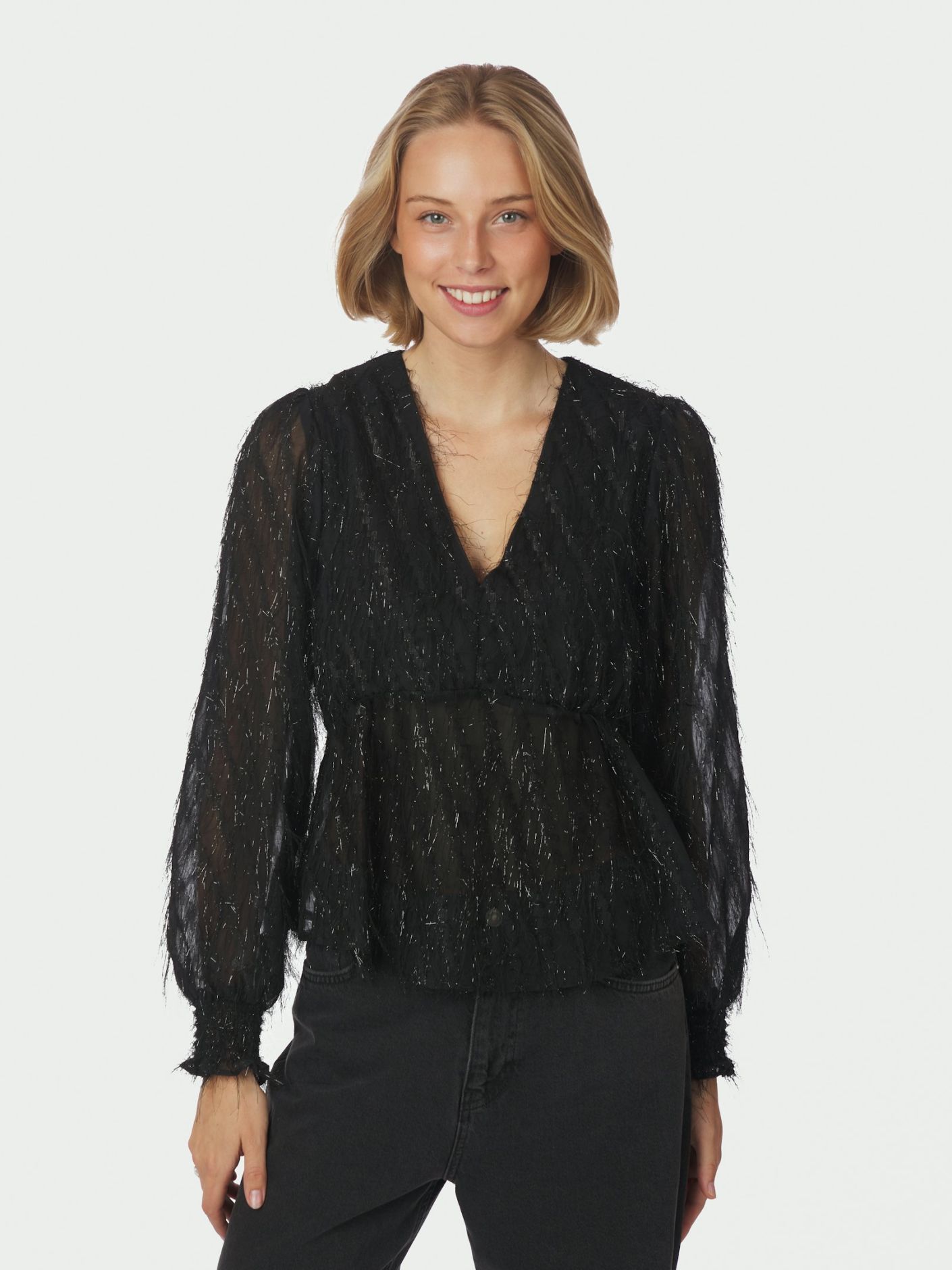 Neo Noir Fiana Frilly Blouse, Black - 3