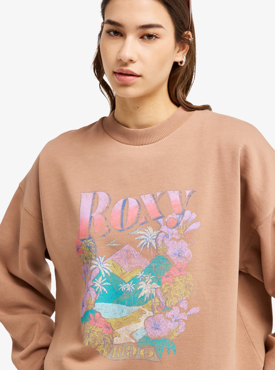 Roxy sweatshirt dam lineup oversized crew brown - 2
