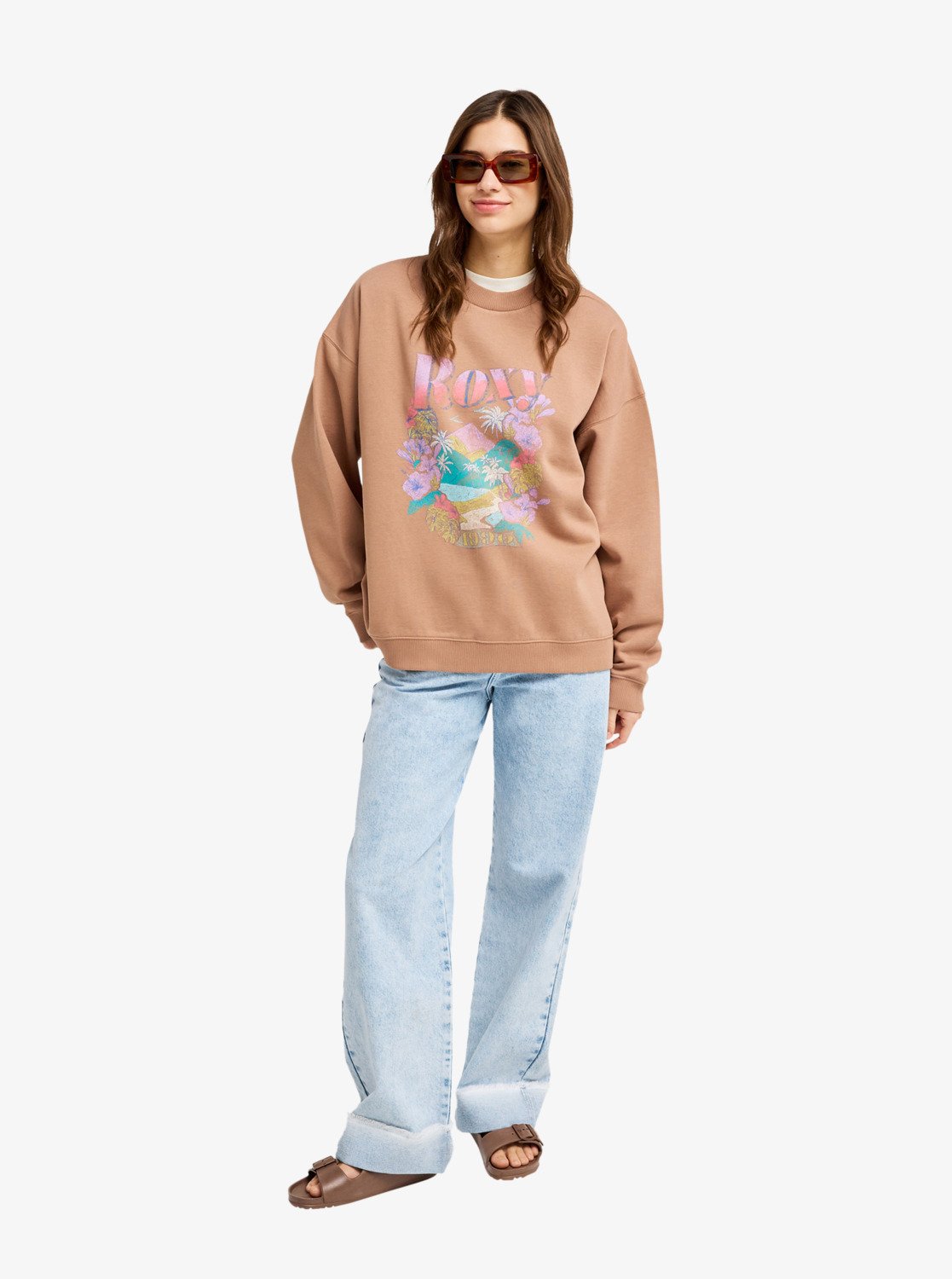 Roxy sweatshirt dam lineup oversized crew brown - 4