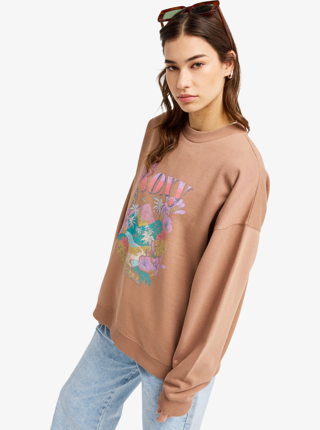 Roxy sweatshirt dam lineup oversized crew brown - 5