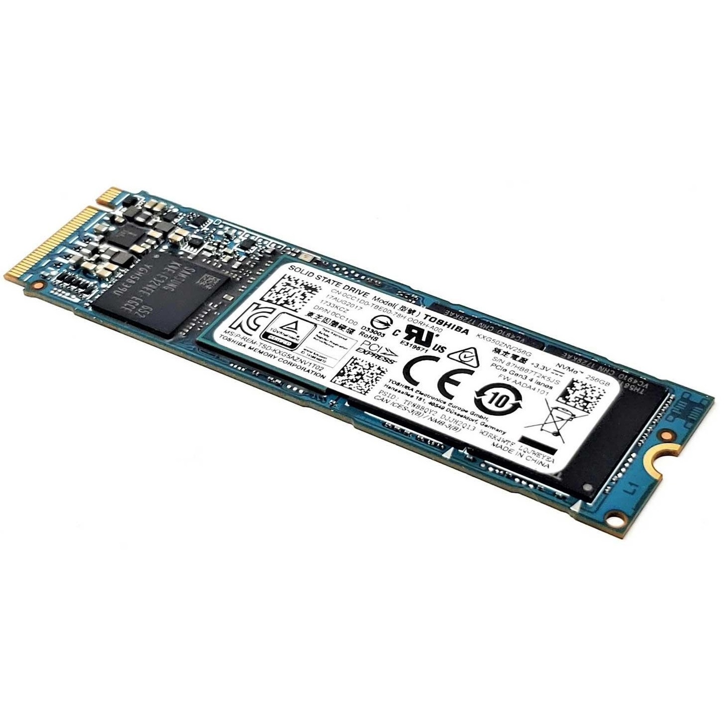 Begagnad 256GB Toshiba XG5 SSD M2 2280 NVMe PCIe Gen3 x4 KXG50ZNV256G