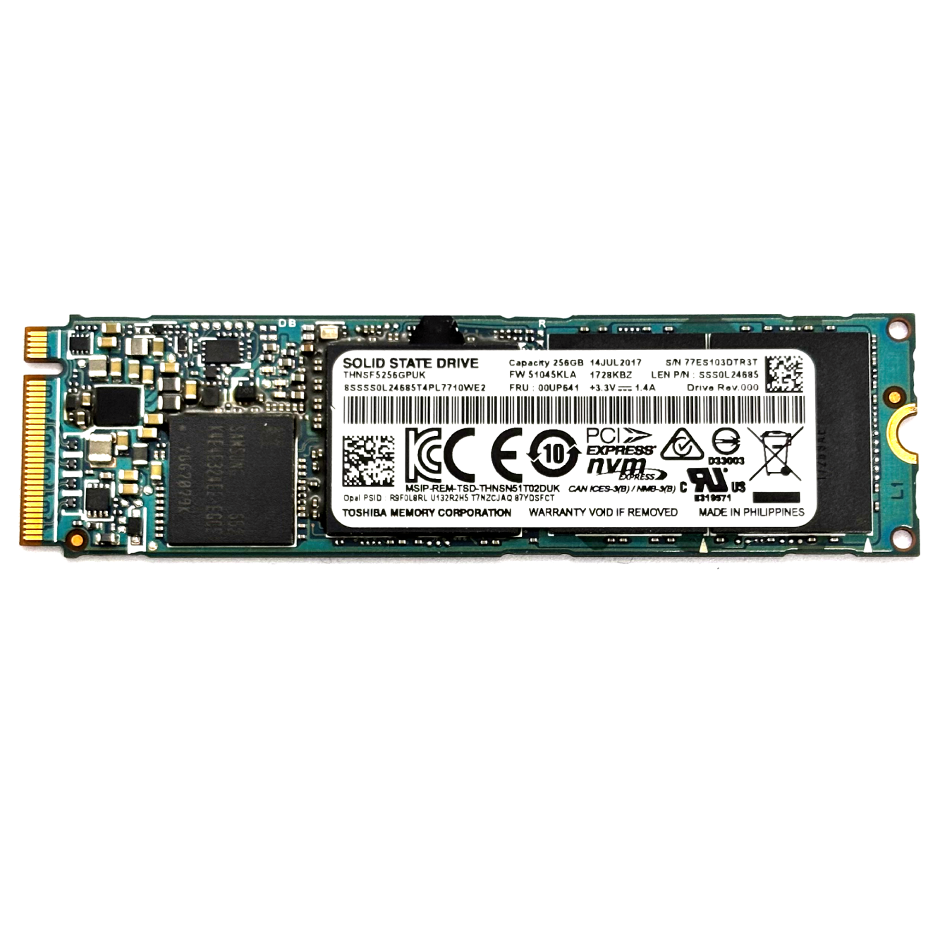 Begagnad 256GB Toshiba XG4 SSD M2 2280 NVMe PCIe Gen3 x4 SED THNSF5256GPUK