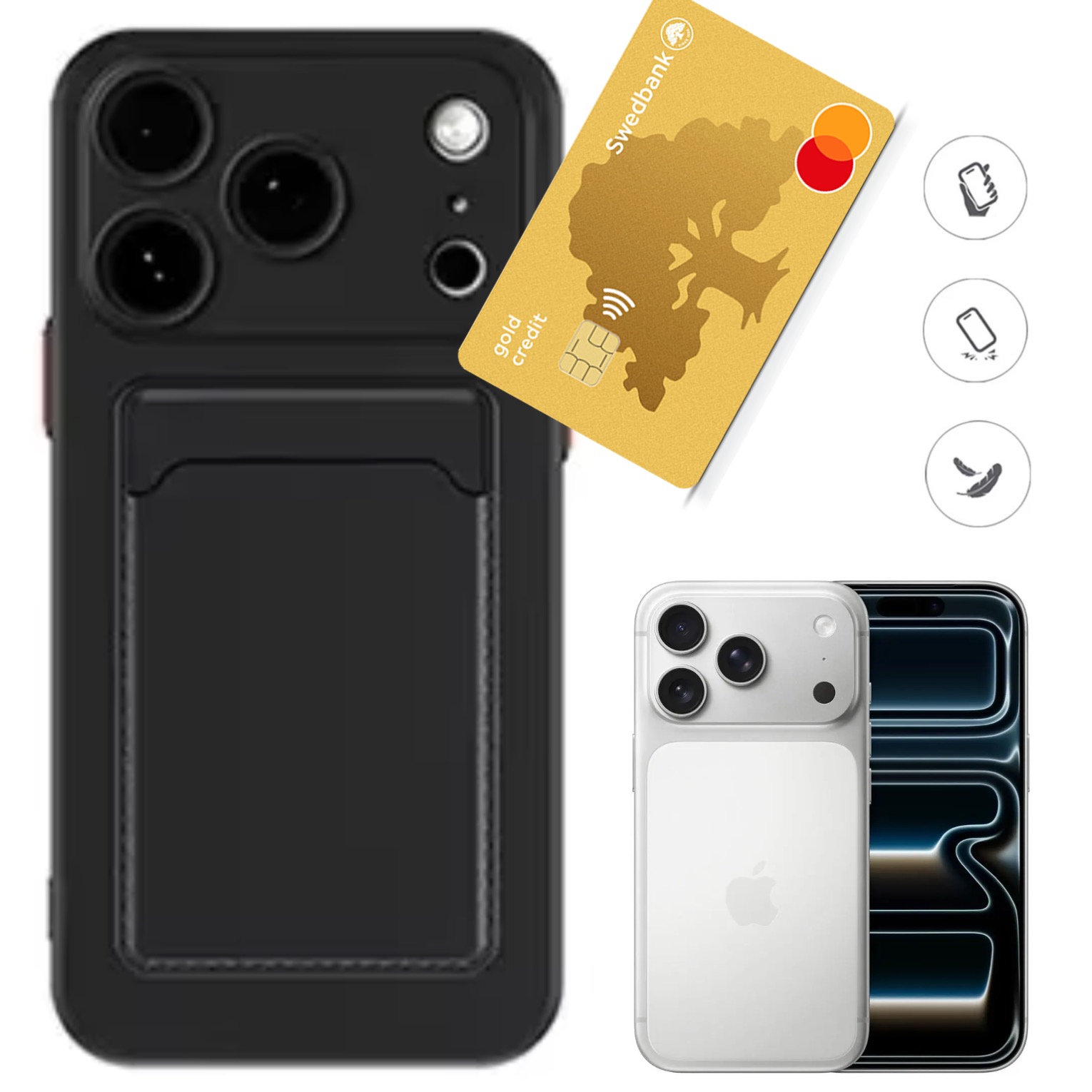 Iphone 17 Pro skal mobilskal korthållare slot svart