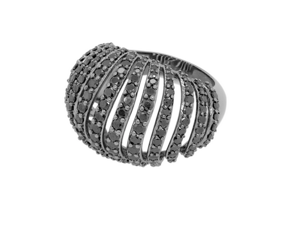 Ribbed VOID Ring, svart med svarta stenar