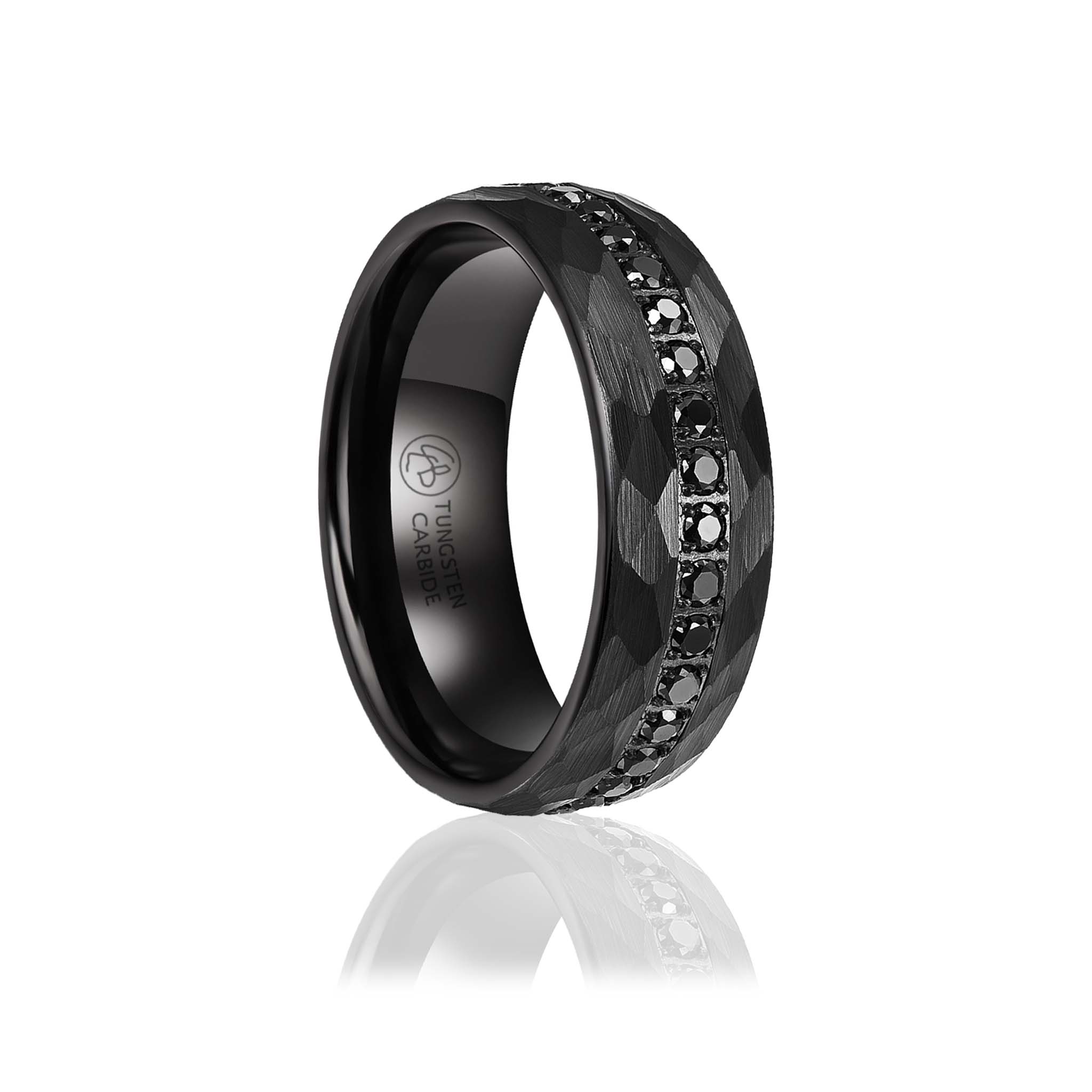 Sort hamret eternity Luxury ring i tungsten med sort AAA CZ diamanter