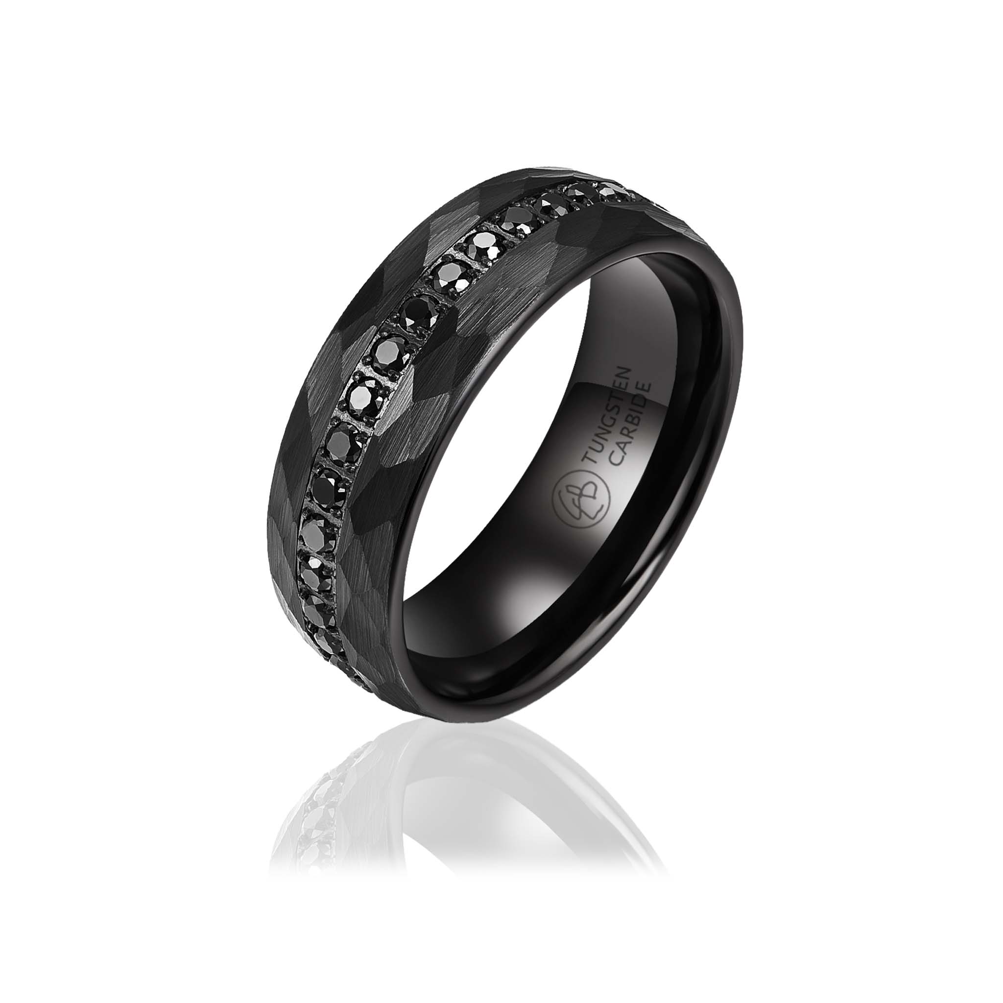 Sort hamret eternity ring i tungsten med AAA CZ