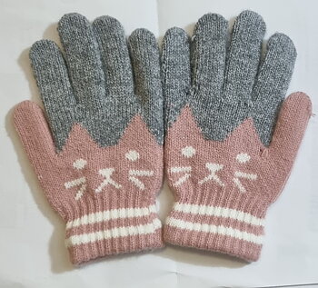 Vantar, grå, rosa katt Barnvante