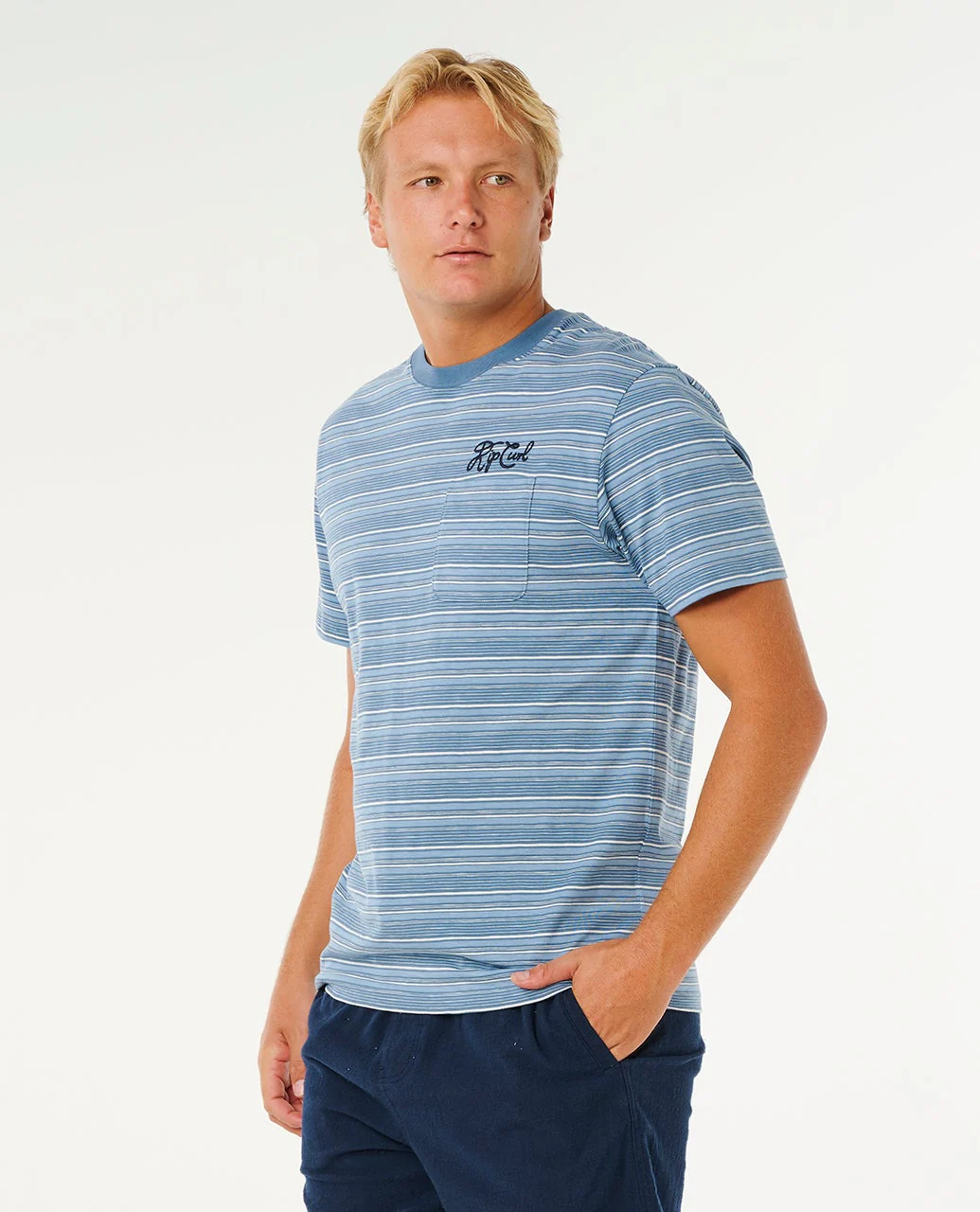 Rip Curl t-shirt Pacific rinse stripe faded denim - 5