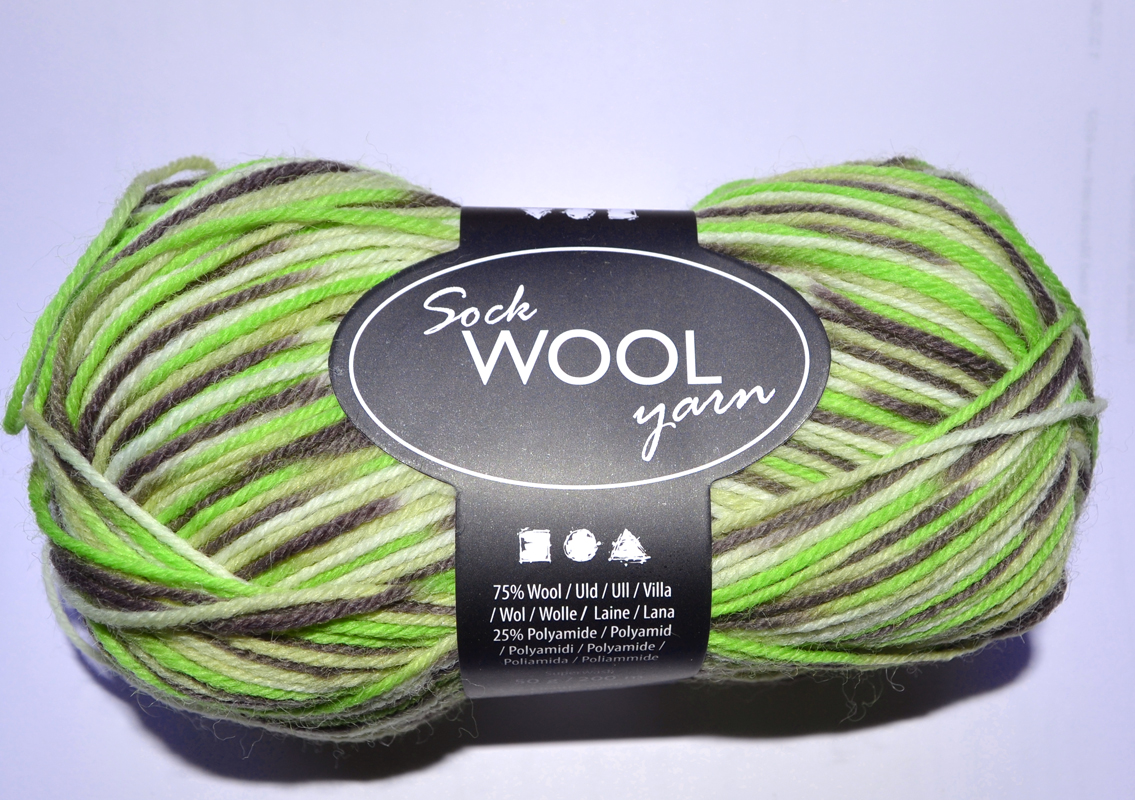 Sock Woll Yarn - Grönt och gult