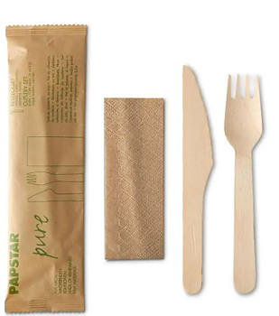 Bestickset i trä med servett – i papperspåse | För take away & event
