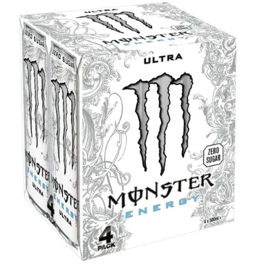 Monster Ultra 4-pack – sockerfri energidryck för arbetsplats, byggbod & försäljning
