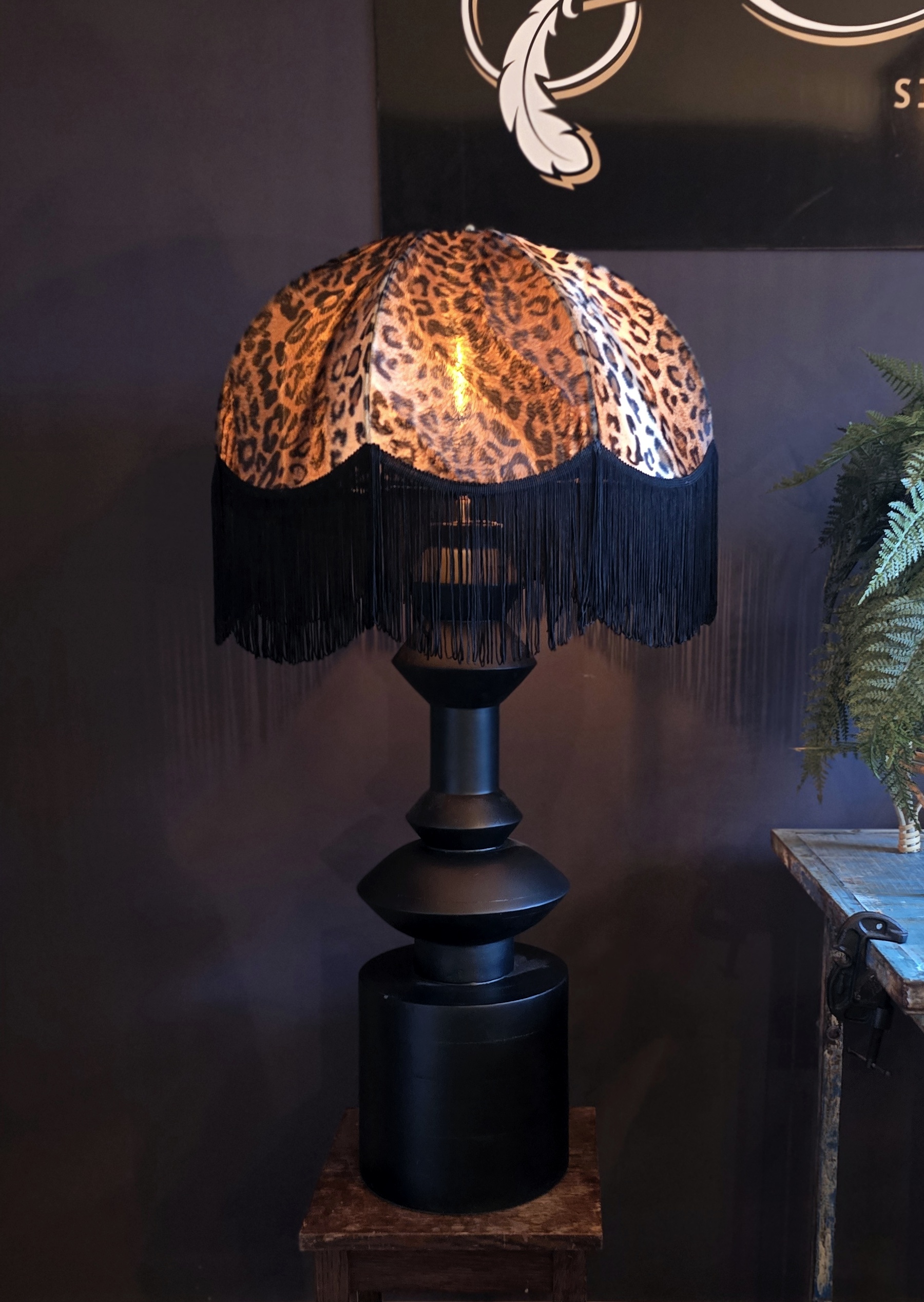 Lampskärm Large Retro 50 - Leopard/Svart frans - 2
